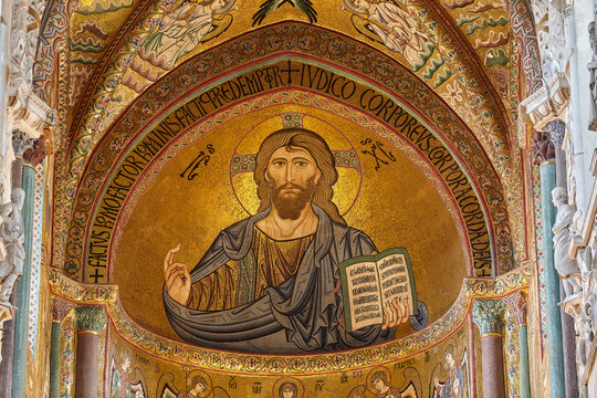 Christus Pantokrator Mosaic. Church in Cefalu. Sicily.