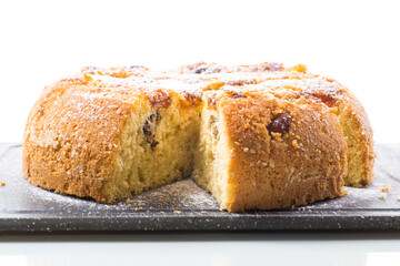 cooked sweet biscuit with dried apricots and nuts inside