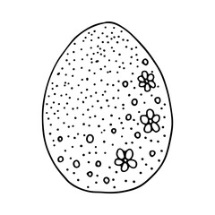 Easter egg with a pattern of flowers, circles and dots. Vector illustration. Doodle style hand-drawn by an outline.