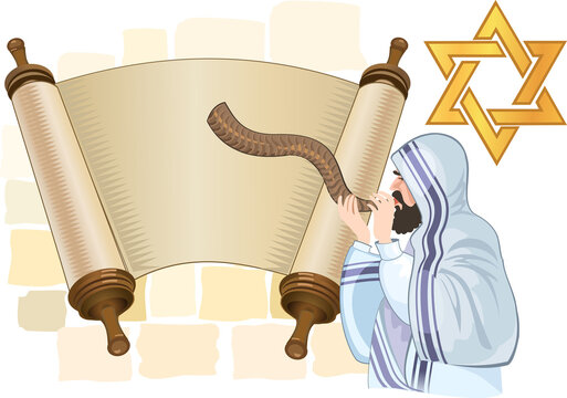 Western wall. Jerusalem. Tora and Shofar Israel.