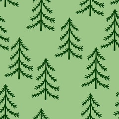 Spruce forest seamless pattern. Simple seamless Christmas tree background. For wrappers, fabrics, backdrops, children's rooms, etc.