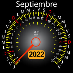 2022 year calendar speedometer car in Spanish September