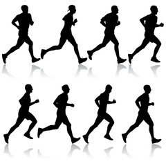 Set of silhouettes. Runners on sprint men on white background