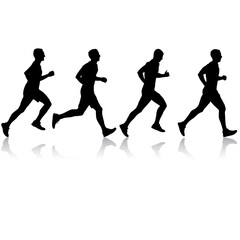 Set of silhouettes. Runners on sprint men on white background
