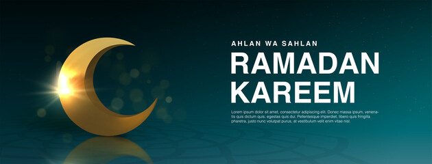 Ramadan Kareem banner background template vector design Decorated With 3d Realistic crescent moon. Islamic eid mubarak holiday