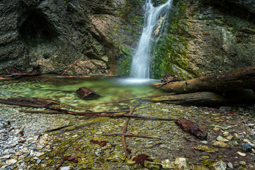 A small waterfall on the hiking trail in the Slovak Paradise National Park