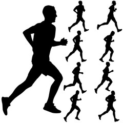 Fototapeta na wymiar Set of silhouettes. Runners on sprint men on white background