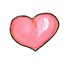 Happy Wedding Day Watercolor pink painted heart, handdraw element for your design