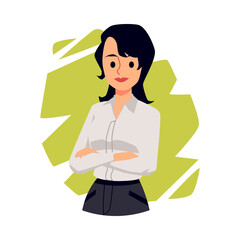 Business woman or executive with cross hands, flat vector illustration isolated.