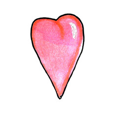 Wedding Day Watercolor pink painted heart, handdraw element for your design