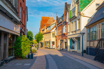 Part of street in  Middelfart city ,Denmark,scandinavia,Europe	 - obrazy, fototapety, plakaty