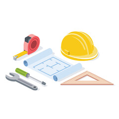 Apartment building renovation service. Vector 3d symbol, isometric, color web icons, new flat style. Creative design idea, concept for infographics.