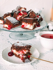 Homemade Brownie pie with cream cheese and cherries..
