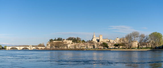 panorama view of the city of Avignon on the Rhone River