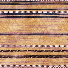 Fototapeta na wymiar Seamless ethnic tribal pattern stripes rug design. High quality illustration. Detailed aged distressed collage of stripes and pattern overlaid with a reaction diffusion texture. Grungy mottled montage