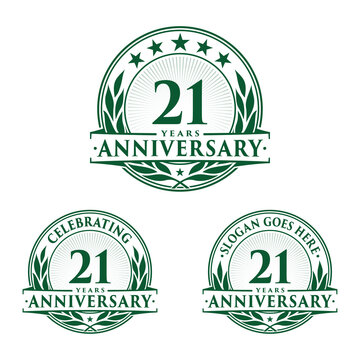 21 years anniversary logo set. 21st years anniversary celebration logotype. Vector and illustration.
