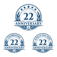 22 years anniversary logo set. 22nd years anniversary celebration logotype. Vector and illustration.
