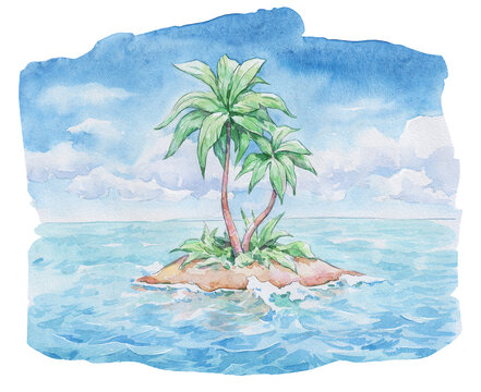 seascape with palm trees isle