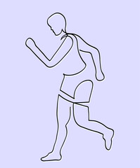 One line drawing of male athlete.
One continuous line drawing of running man.