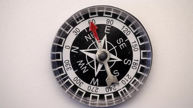 Compass rotating on a white background.