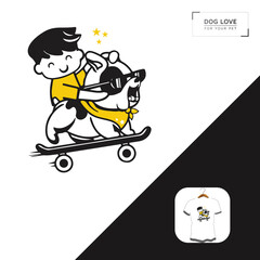 Boy play with dog t-shirt design.