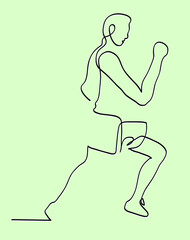 One line drawing of male athlete.
One continuous line drawing of running man.