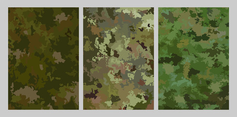 Dark green military camouflage pattern texture set, EPS 10 vector. 