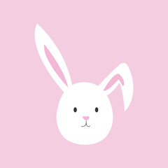 Cute bunny head in cartoon style on pink background. Flat character design, Vector illustration,