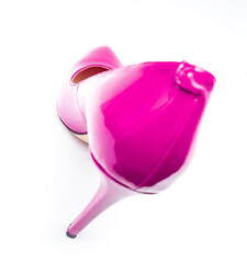 womens shiny patent purple stiletto heels on white background