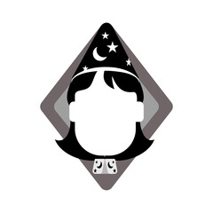 female magician with moon hat