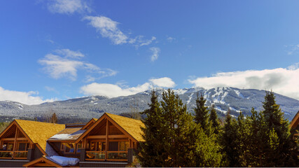 Ski runs on Blackcomb Mountain, seen from a townhouse enclave within walking distance of slopes