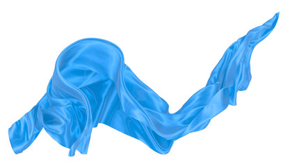 Beautiful flowing fabric of blue wavy silk or satin. 3d rendering image.