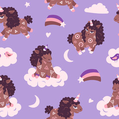 African unicorn seamless pattern. Childish background 