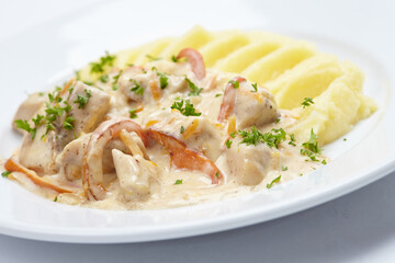 mashed potato with meat and vegetables