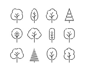 Tree icons set. Nature concept in linear style vector