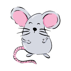 Cute mouse cartoon, vector illustration isolated on white background