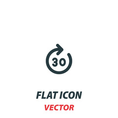 Forward 30 icon in a flat style. Vector illustration pictogram on white background. Isolated symbol suitable for mobile concept, web apps, infographics, interface and apps design