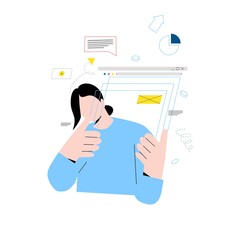 Digital content management, creating engaging online content, online news flat vector illustration design for mobile and web graphics. Website optimization, web content development concept