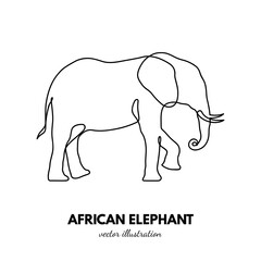 Elephant outline. Continuous single line. Animal contour. Linear logo