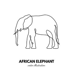Elephant outline. Continuous single line. Animal contour. Linear logo