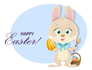 Happy Easter greeting card. Cute little bunny