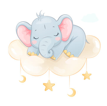 Cute little elephant. Funny cartoon character