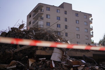 demolishing of damaged buildings by Izmir earthquake in October 2020