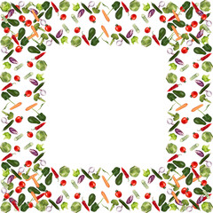 Fototapeta premium Frame from fresh healthy vegetables with place for your text. Flat lay grocery background