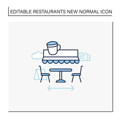Terrace cafe line icon. Dinner in restaurant terrace. Forced distance. Regulation through covid19. Restaurants new normal concept. Isolated vector illustration.Editable stroke