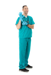 Doctor: Wearing Vinyl Safety Gloves During Work