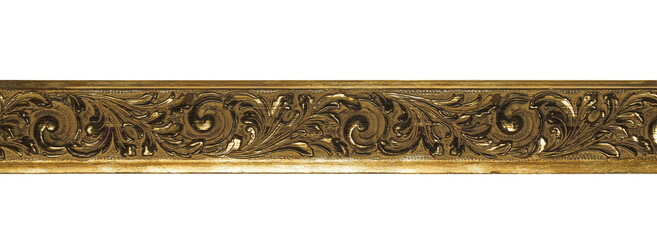 Decorate wooden golden lines, antique pattern, making picture frame, isolated on white background and texture, clipping path