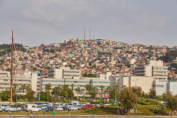 Izmir City panoramic view from building in city.