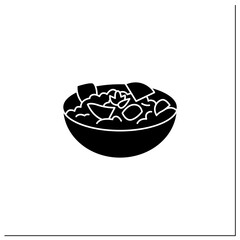 Takenoko glyph icon. Edible bamboo shoots on bowl. Traditional dish.Spring Japanese food concept. Filled flat sign. Isolated silhouette vector illustration