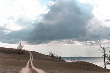Dirt road along the shore of Lake Baikal
